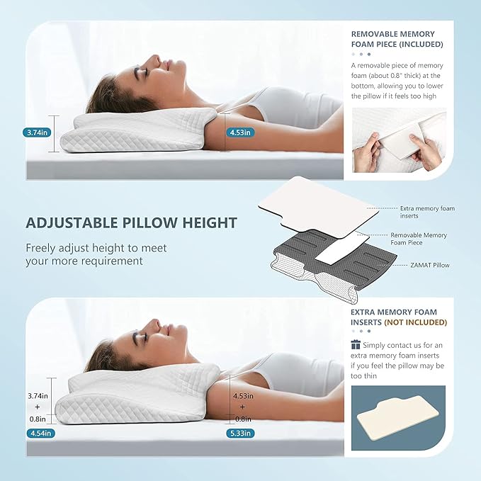 ZAMAT Adjustable Cervical Memory Foam Pillow, Odorless Neck Pillows - Image 4