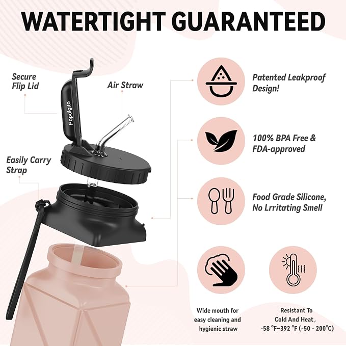 Collapsible Water Bottles 20.6oz Foldable Water Bottle BPA Free Reusable - Image 7