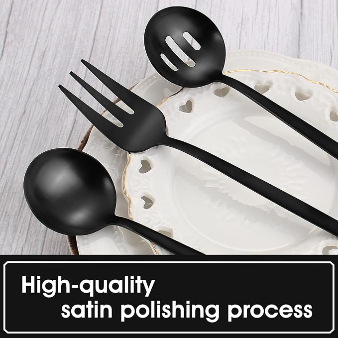 Matte Black Serving Silverware Set, 5-Piece Round Shared Utensils Set of - Image 4