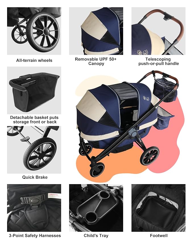 Tandem Wagon Stroller–All-Terrain 2-in-1 Push&Pull Design, Double Seat - Image 7