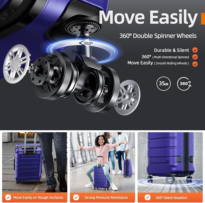 SHOWKOO Luggage Sets Expandable PC+ABS Durable Suitcase Sets Double Wheels TSA - Image 3
