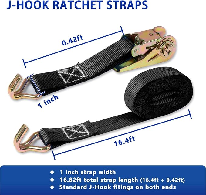 Black Ratchet Straps, 1 Inch x 16.4 Feet - Image 2