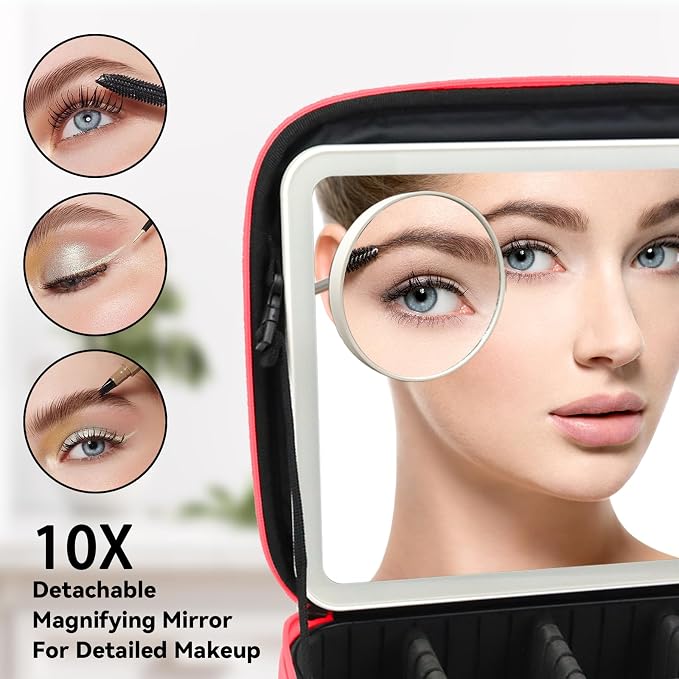 Travel Makeup Bag with LED Mirror and 10x magnifying glass with 3 Lighted - Image 2