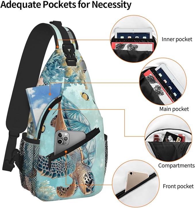 SUPLUCHOM Sling Bag Turtle Sea Coral Ocean Hiking Daypack Crossbody Shoulder - Image 4