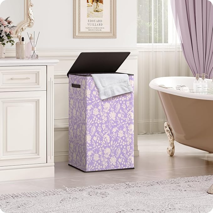 SOLEDI Laundry Hamper with Lid, 90L Tall & Large Floral Laundry Basket - Image 7