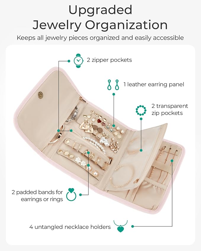 BAGSMART Travel Jewelry Organizer Case, Foldable Jewelry Roll - Image 3