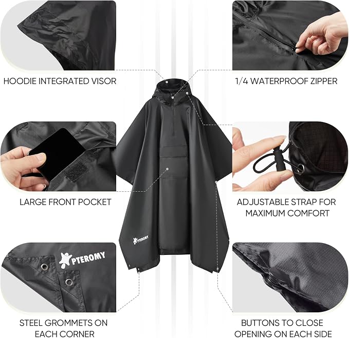 PTEROMY Hooded Rain Poncho for Adult - Image 6
