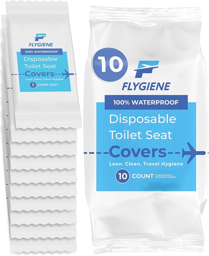 Disposable Toilet Seat Covers for Travel – Waterproof, Tear-Resistant XL Toilet by FLYGIENE