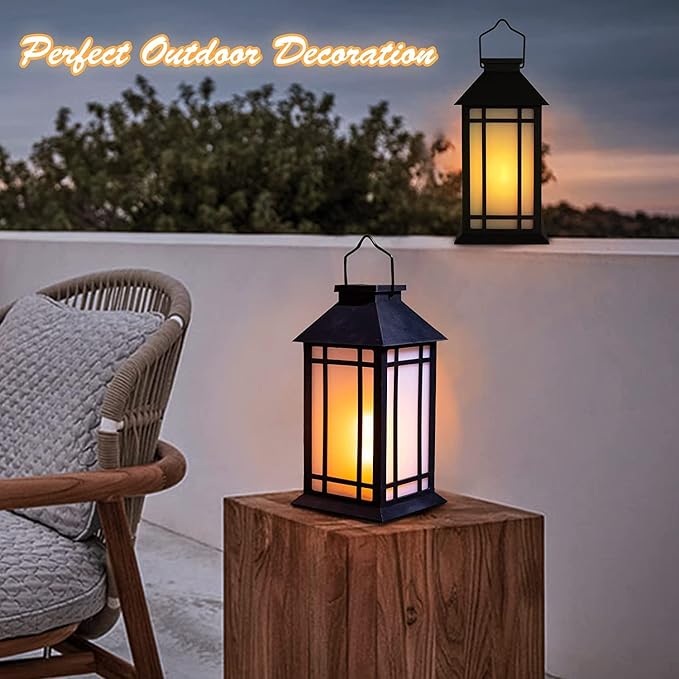 11" Solar Lantern Outdoor Garden Hanging Lanterns Waterproof LED Vintage - Image 2