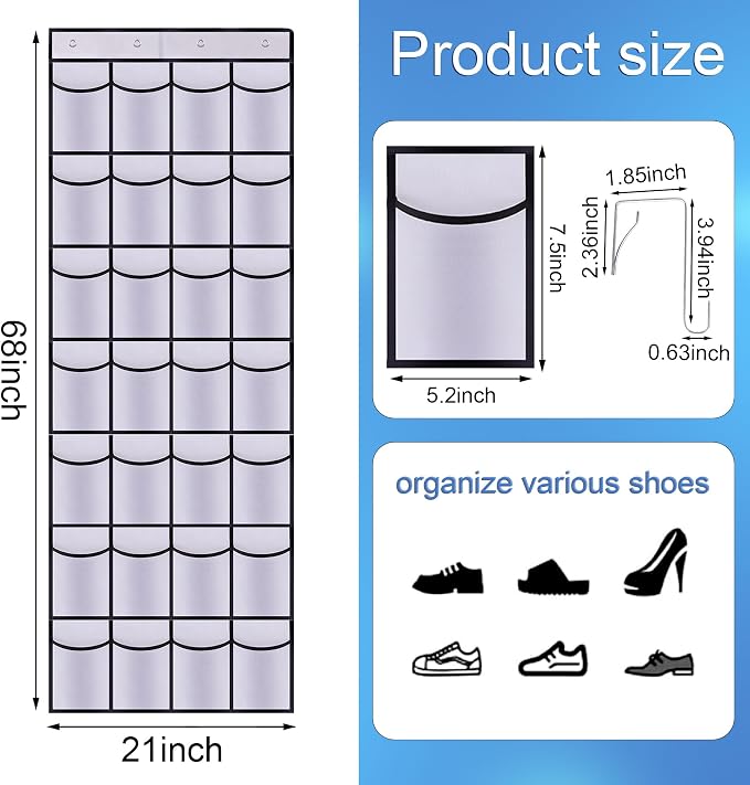 28 Mesh Pockets Hanging Shoe Organizer, Over the Door Shoe Organizer，Closet - Image 2