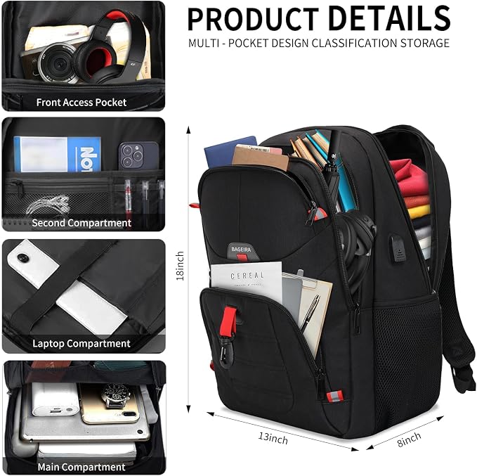 Black Backpack for Men, School Backpack for Boys Teens, Backpacks for School - Image 2