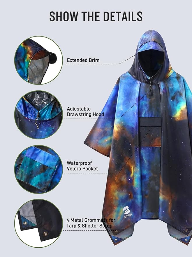 SaphiRose Extra Thick Hooded Rain Poncho Double Layer Waterproof Raincoat Jacket - Image 4