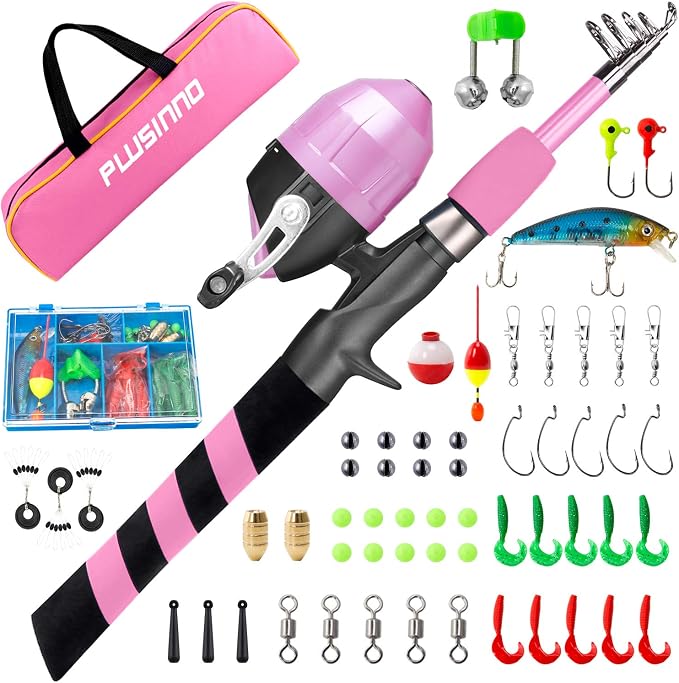 PLUSINNO Kids Fishing Pole, Portable Telescopic Fishing Rod and Reel Combo Kit - - Image 2