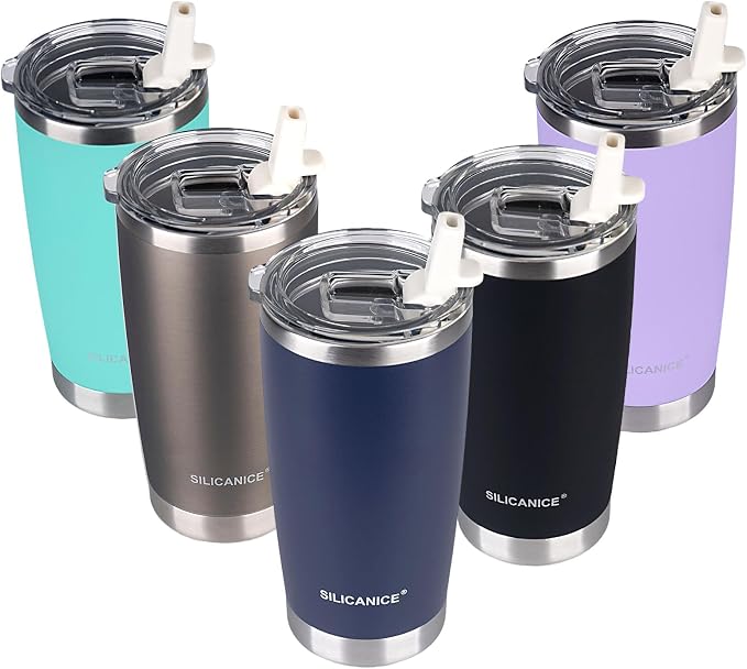 Dark Blue 20 oz Tumbler with Straw And Lid, Durable Stainless Steel Vacuum by Patent-pendingstraw1secondoff1secondon3-secondclean
