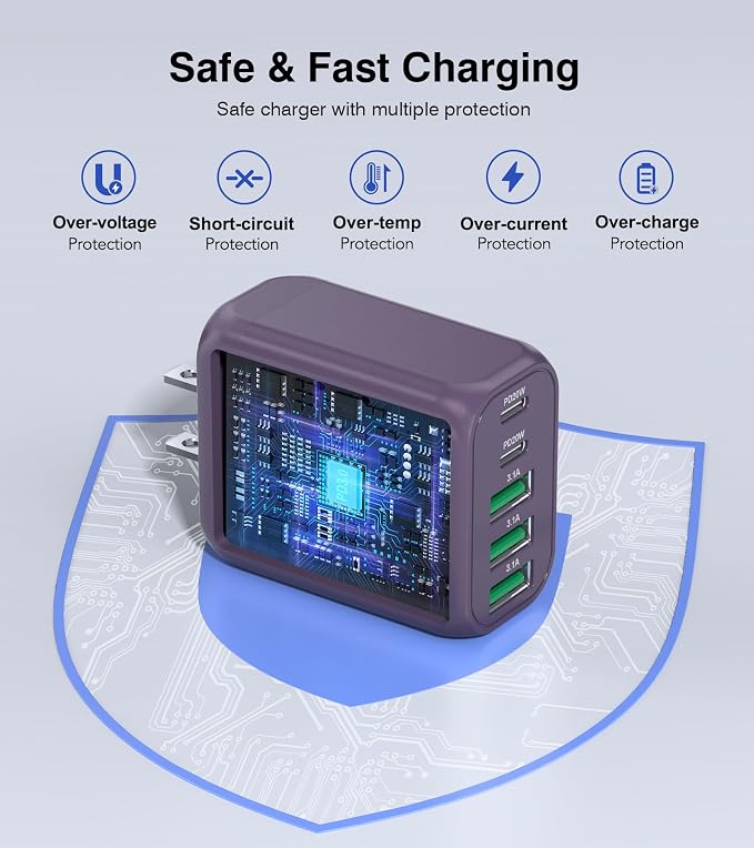 50W 2-Pack USB C Wall Charger Block, 5-Port C Charger Fast Charging Block PD - Image 3