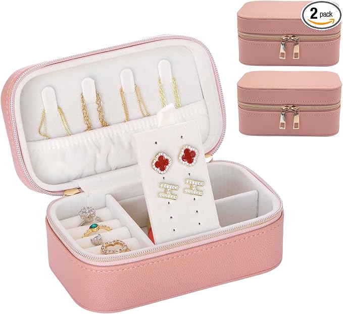 Travel Jewelry Case Bulk Of 2 For Women Weekend, PU Leather Compact Jewelry by Betvivsmalltraveljewelrycase