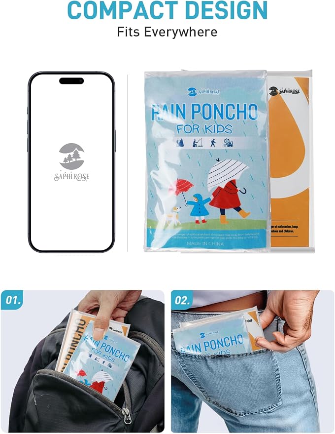 SaphiRose Disposable Rain Ponchos Emergency Clear Poncho - Image 2