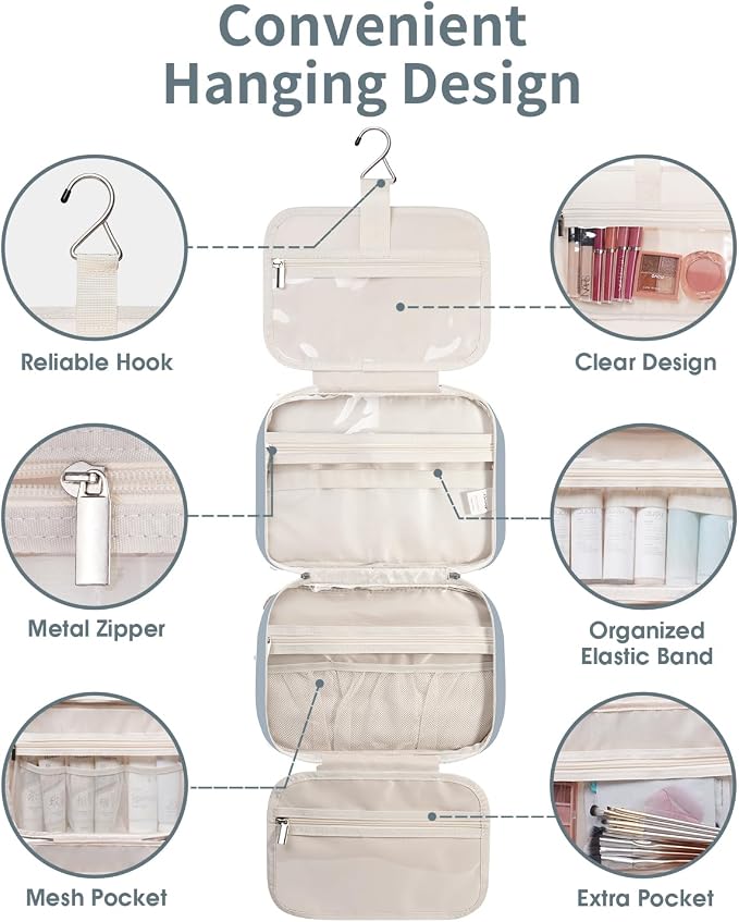 Travel Toiletry Bag for Women Large Hanging Makeup Bag Organizer Toiletries Bag - Image 6
