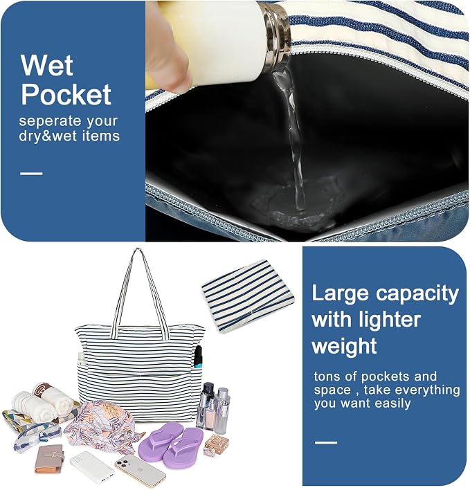 Beach Pool Bags Tote for Women Ladies Large Gym Tote Carry On Bag - Image 5