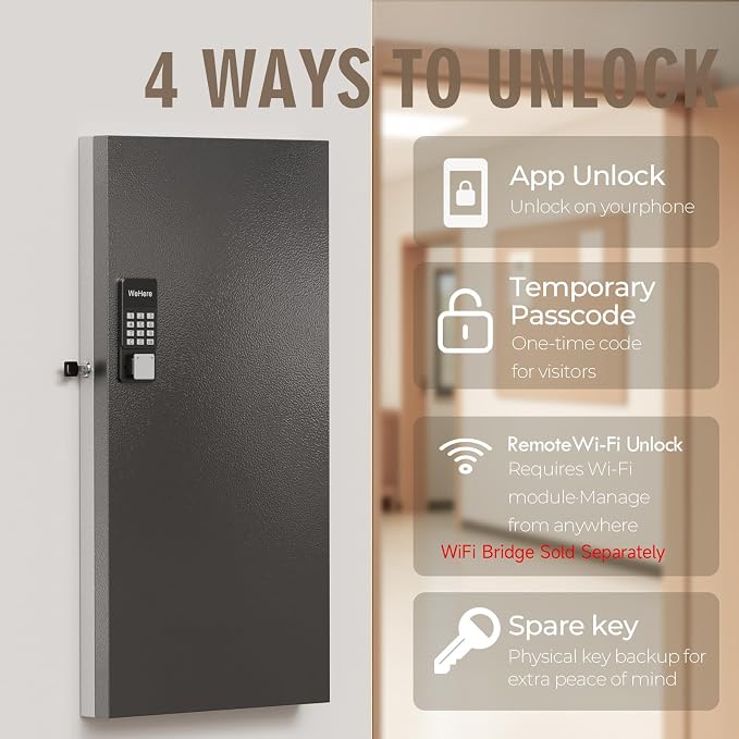 WeHere 120 Key Lock Box Wall Mount, APP Bluetooth/OTP/Wi-Fi/Fixed Code/Key - Image 4