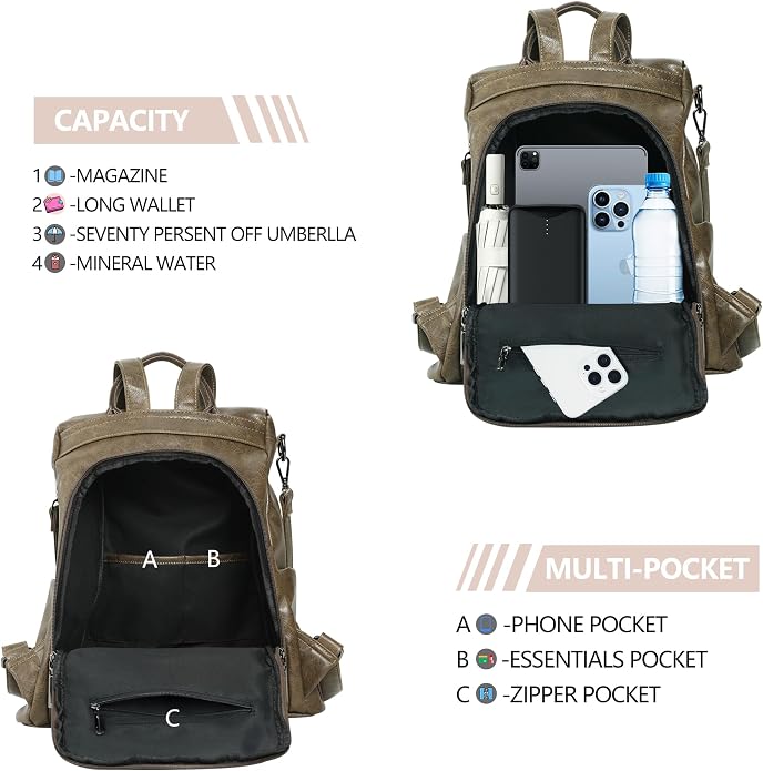Women Backpack Purse PU Leather Anti-theft Casual Shoulder Bag Fashion Ladies - Image 5
