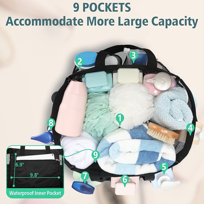 F-color Mesh Shower Caddy Portable, 8.3" Deeper Pockets Large Shower Caddy - Image 4