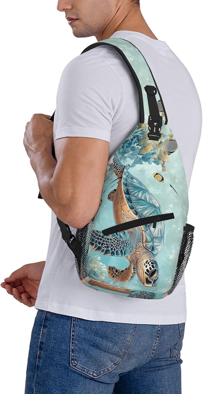 SUPLUCHOM Sling Bag Turtle Sea Coral Ocean Hiking Daypack Crossbody Shoulder - Image 8