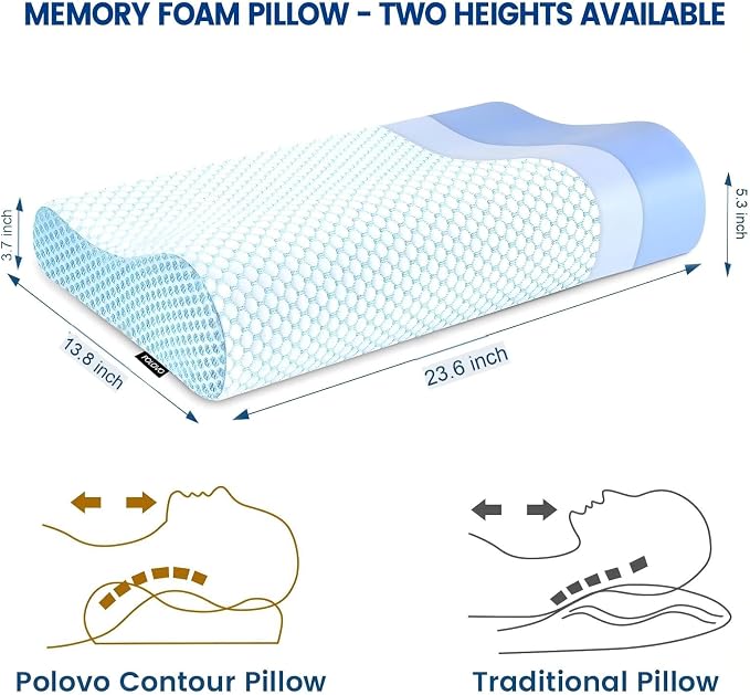 Memory Foam Bed Pillow for Sleeping, Ergonomic Cervical Contour Neck Support - Image 2