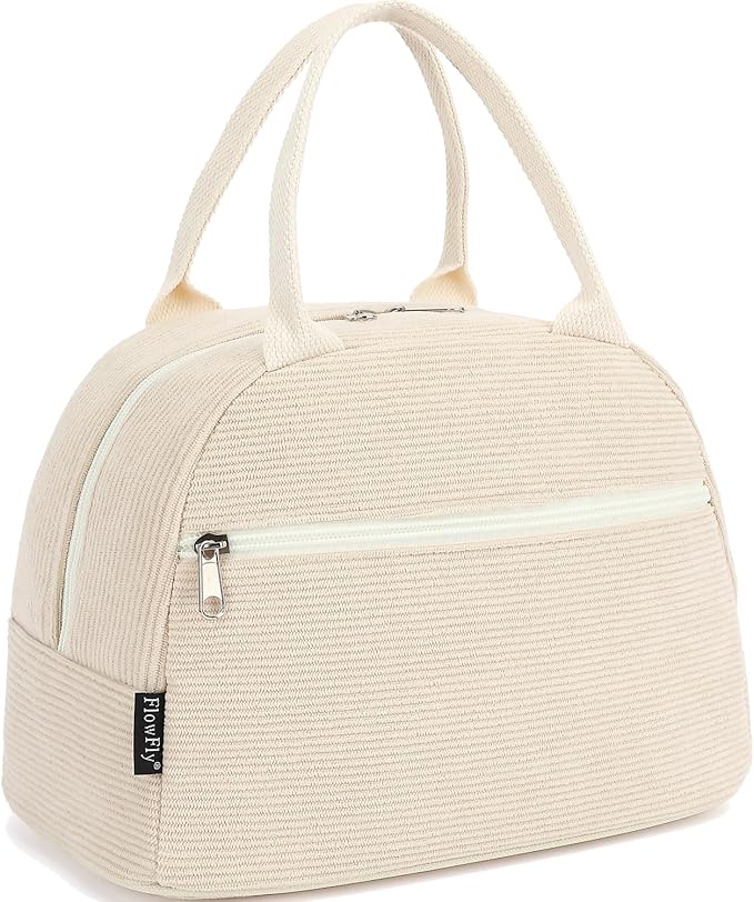 FlowFly Lunch Bag for Women Insulated Lunch Box Corduroy Lunch Tote Cooler for by FlowFly