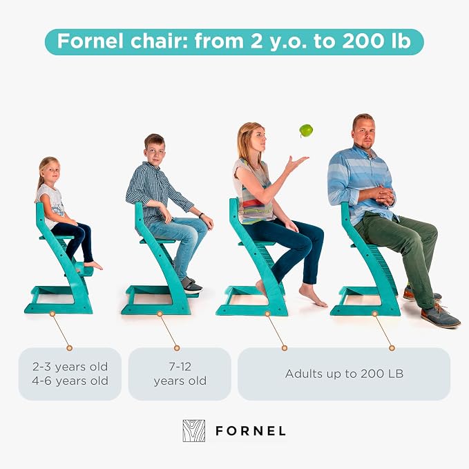 FORNEL Modern Wooden High Chair in Turquoise | The Adjustable Grow-with-Me Chair - Image 4