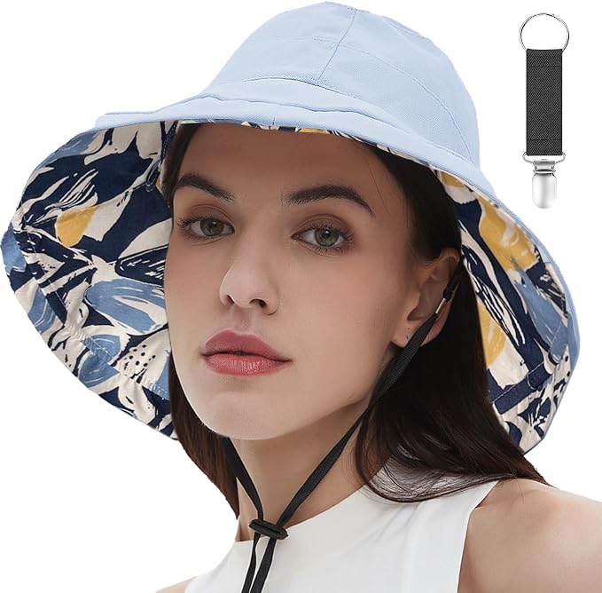 vidsel Womens Sun Hats Wide Brim Reversible Bucket Cotton Hat Packable Summer by vidsel
