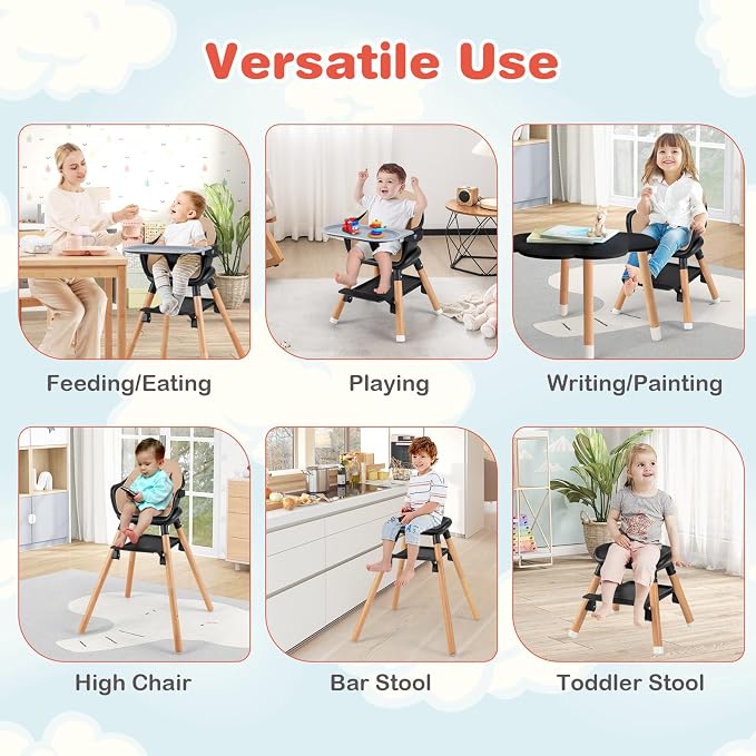 HONEY JOY Baby High Chair, 6 in 1 Convertible Wooden Highchair - Image 3