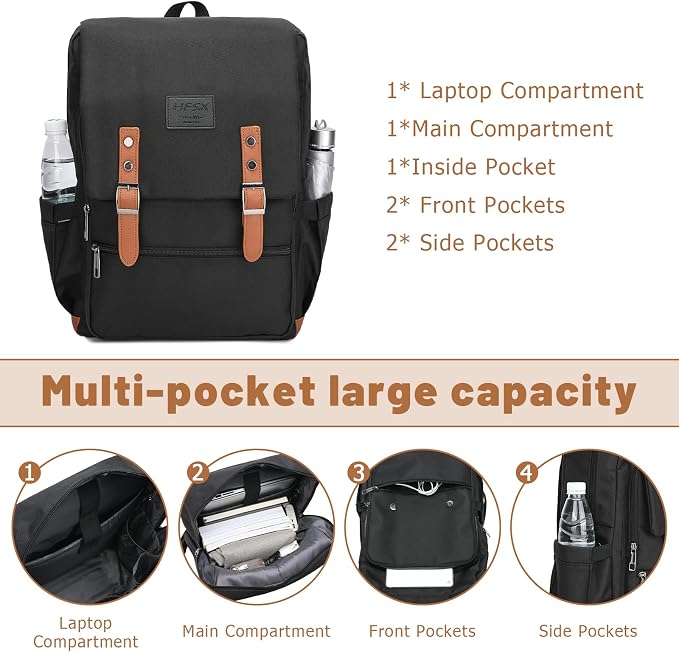 HFSX Vintage Backpack Laptop Backpack Men Women Business Travel Computer - Image 4