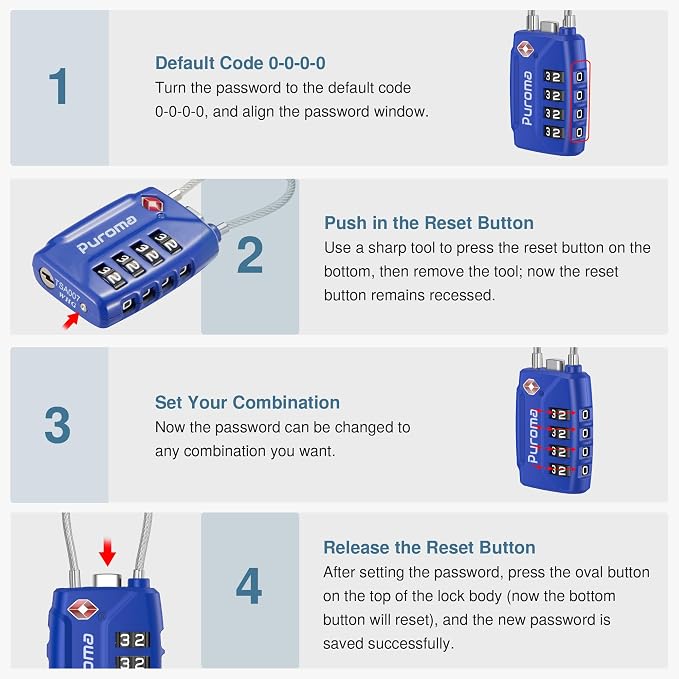 Puroma 2 Pack TSA Approved Luggage Locks, 4 Digit Combination Travel Locks - Image 6