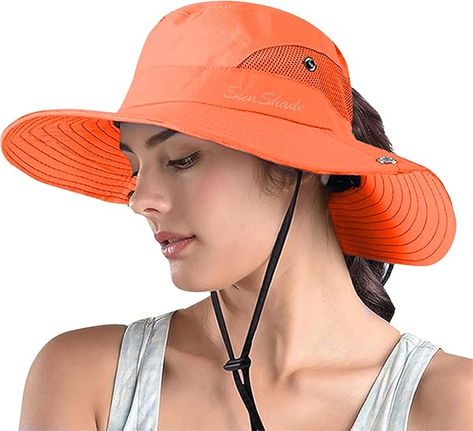 ZOORON Women's Ponytail Safari Sun Hat, Wide Brim UV Protection Outdoor Bucket by ZOORON