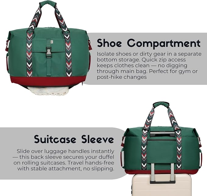 SUNNY BIRD Duffel with Utility Pouch, 40L Weekender Overnight Bag with Shoe - Image 9