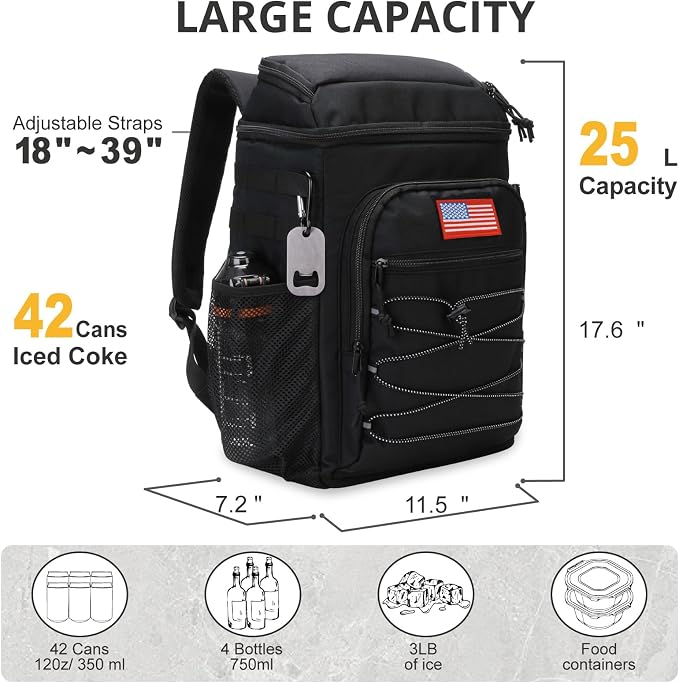 Tactical Backpack Cooler, 25L Cooler Backpack Insulated Leak-Proof, Heavy Duty - Image 3