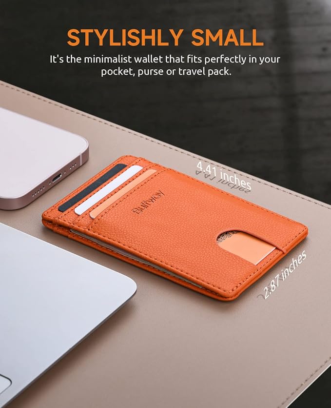 Buffway Mens Slim Wallet, Minimalist Thin Front Pocket Leather Credit Card - Image 6