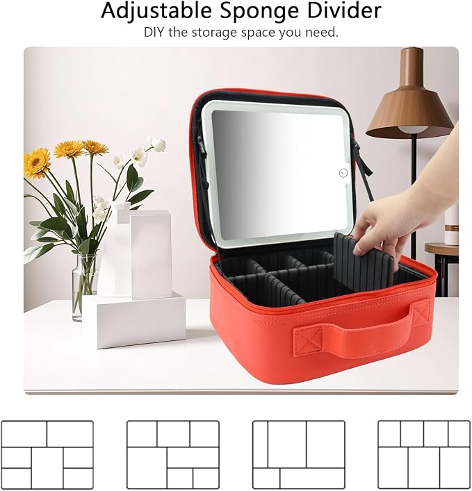 Travel Makeup Bag with LED Mirror Travel Makeup Organizer with 3 Lighted - Image 4