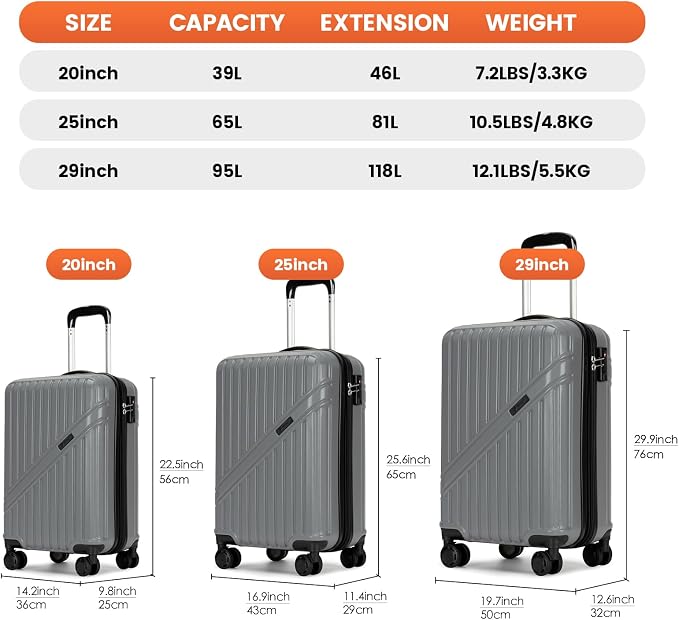 GinzaTravel Luggage Sets 3-Piece Expandable Suitcases - Image 3