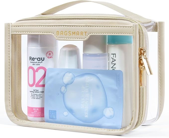 BAGSMART Clear Makeup Bag, TSA Approved Toiletry Bag, Makeup Cosmetic Pouch Bag by BAGSMART