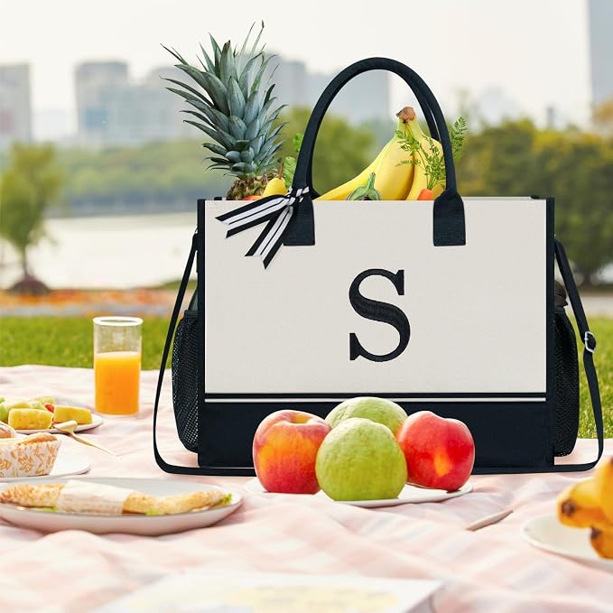 TOPDesign Personalized Initial Canvas Tote Bag, - Image 6