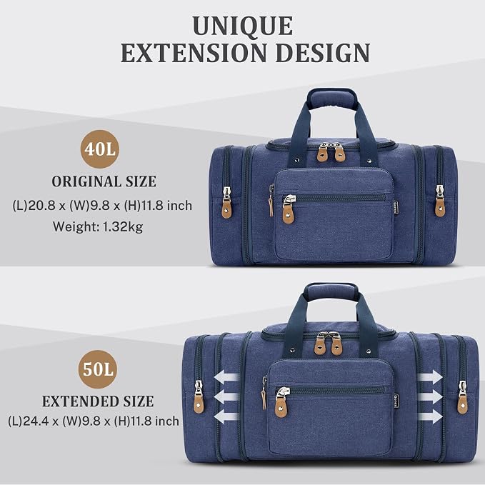 Gonex Canvas Duffle Bag for Travel 50L Expandable Duffel Weekend Overnight Bag - Image 5