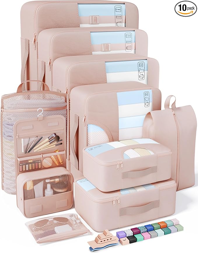 Veken 10 Set Packing Cubes for Travel, Beach Vacation Essentials Accessories by Veken