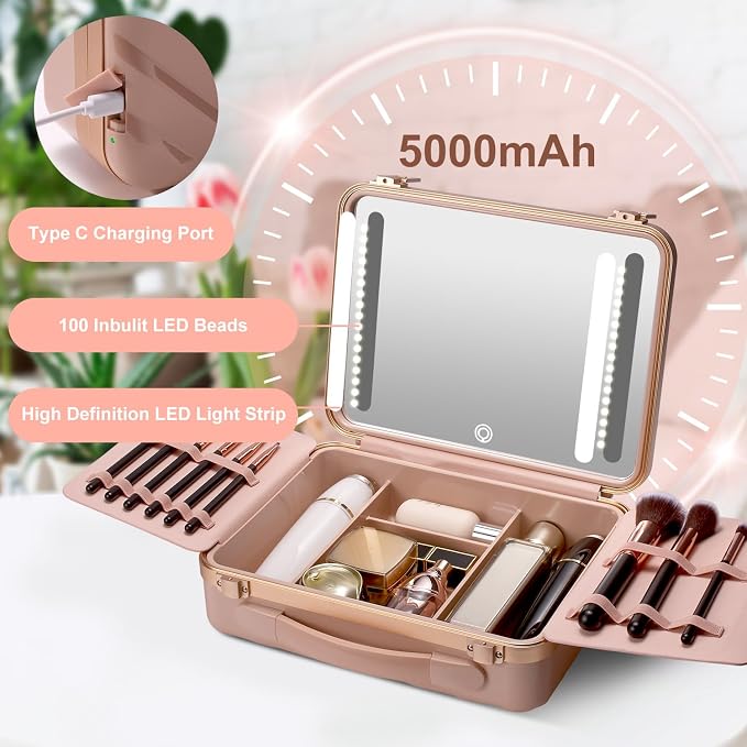 Mocado Travel Makeup Case with Lighted Mirror, 8 Makeup Brushes & 10x - Image 2