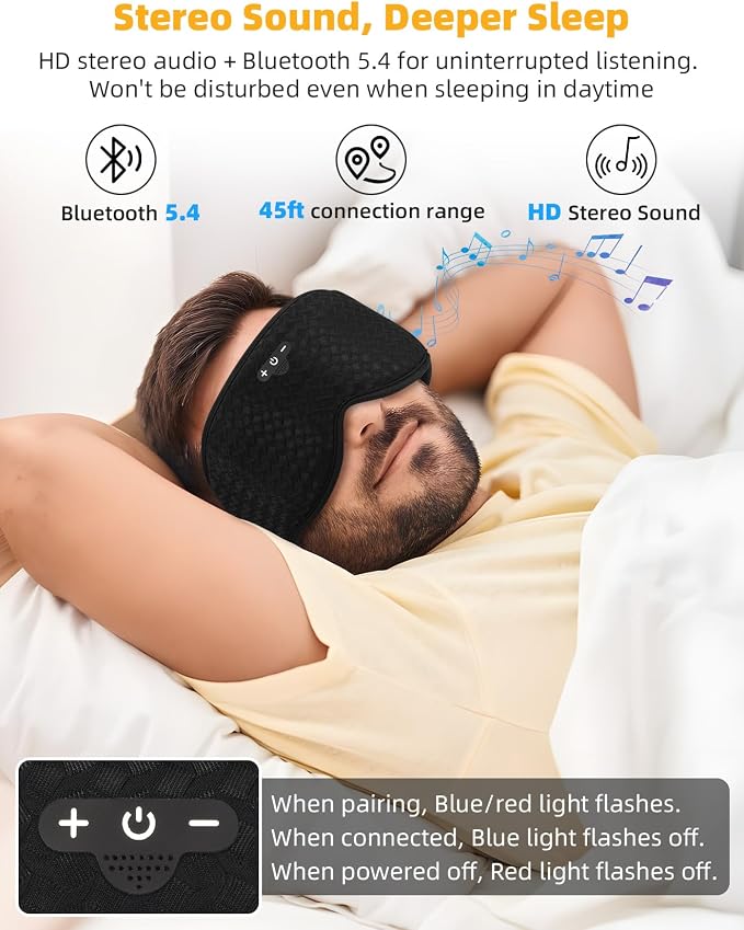 3D Contoured Sleep Mask with Bluetooth Headphones, Adjustable Blackout Sleeping - Image 3