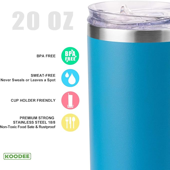 koodee 20 oz Stainless Steel Skinny Tumblers Double Wall Insulated Water - Image 3
