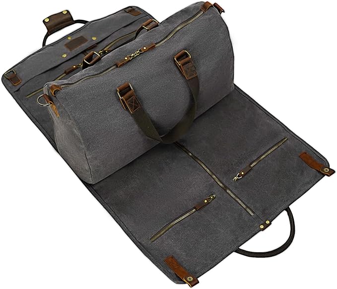 2 in 1 Canvas Leather Suit Luggage Garment Bag by CRUITBILI