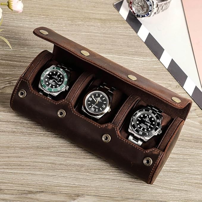Genuine Leather Watch Roll Travel Case, 3 Slots Vintage Full Grain Leather - Image 5