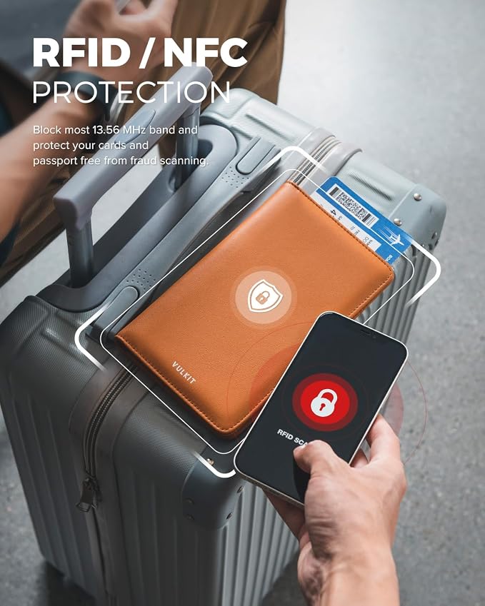 VULKIT Passport Holder Wallet RFID Blocking Travel Wallet - Image 3